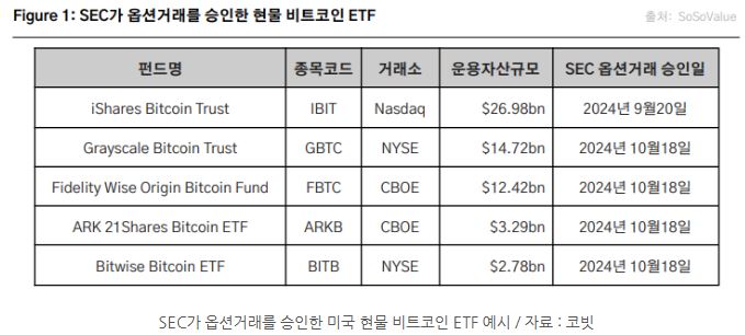 sec가 옵션거래를 승인한 미국 '현물 비트코인 etf' 예시.